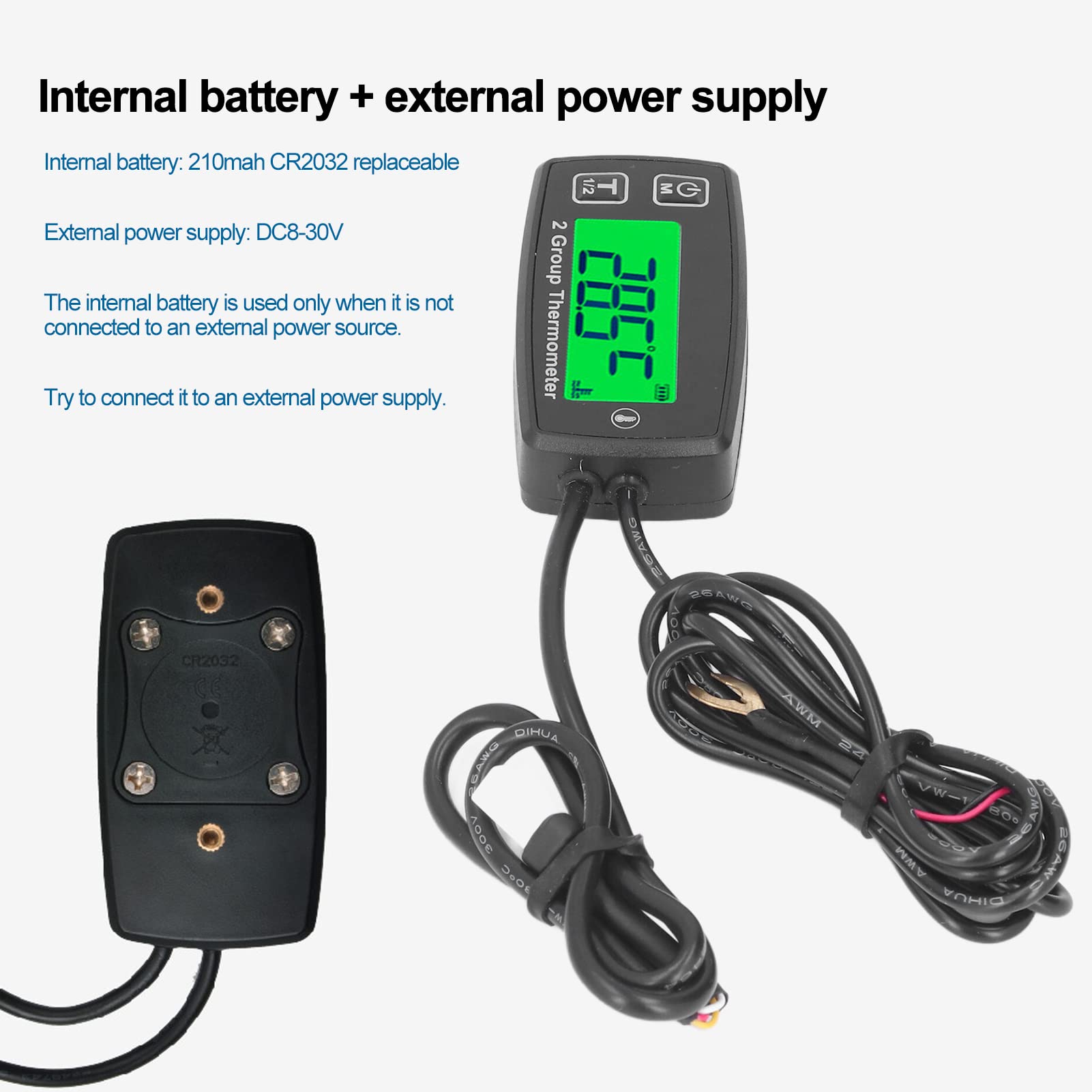 Termómetro De Motor De Doble Canal Vomeko: Medidor De Temperatura Digital Con Pantalla LCD Y Luz De Fondo Verde, Termómetro Digital Para Motores, Motocicletas, Barcos, Vehículos Todo Terreno Y Más