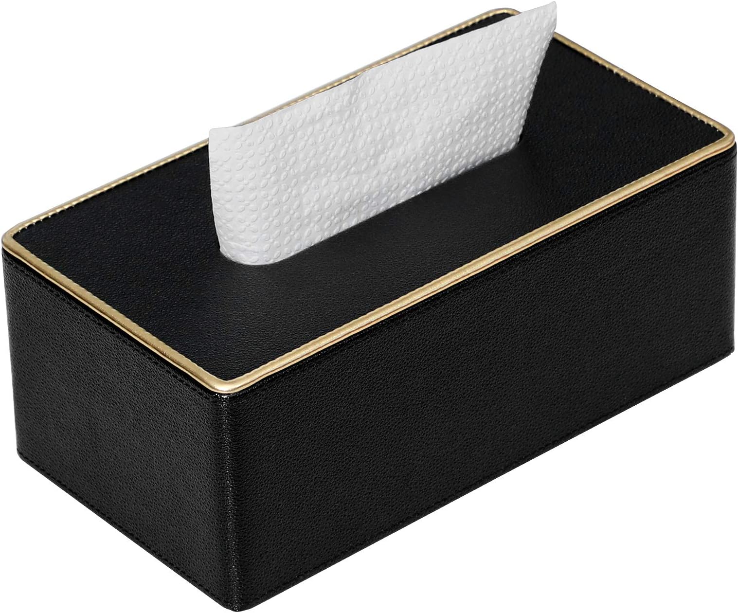 GOLRANLYE Tissue Box Cover Rectangular 9.8"(L) x 5.3"(W) x 4.3"(H) Refined Modern PU Leather Facial Tissue Dispenser Box Holder for Dresser Bathroom Decorative (Black Pearl)