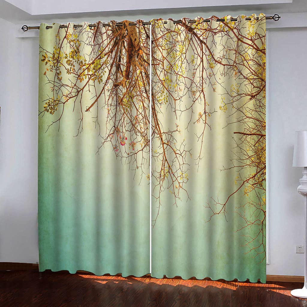 Rideau occultant thermique 140x240 cm vert à motif arbre pour chambre et salon
