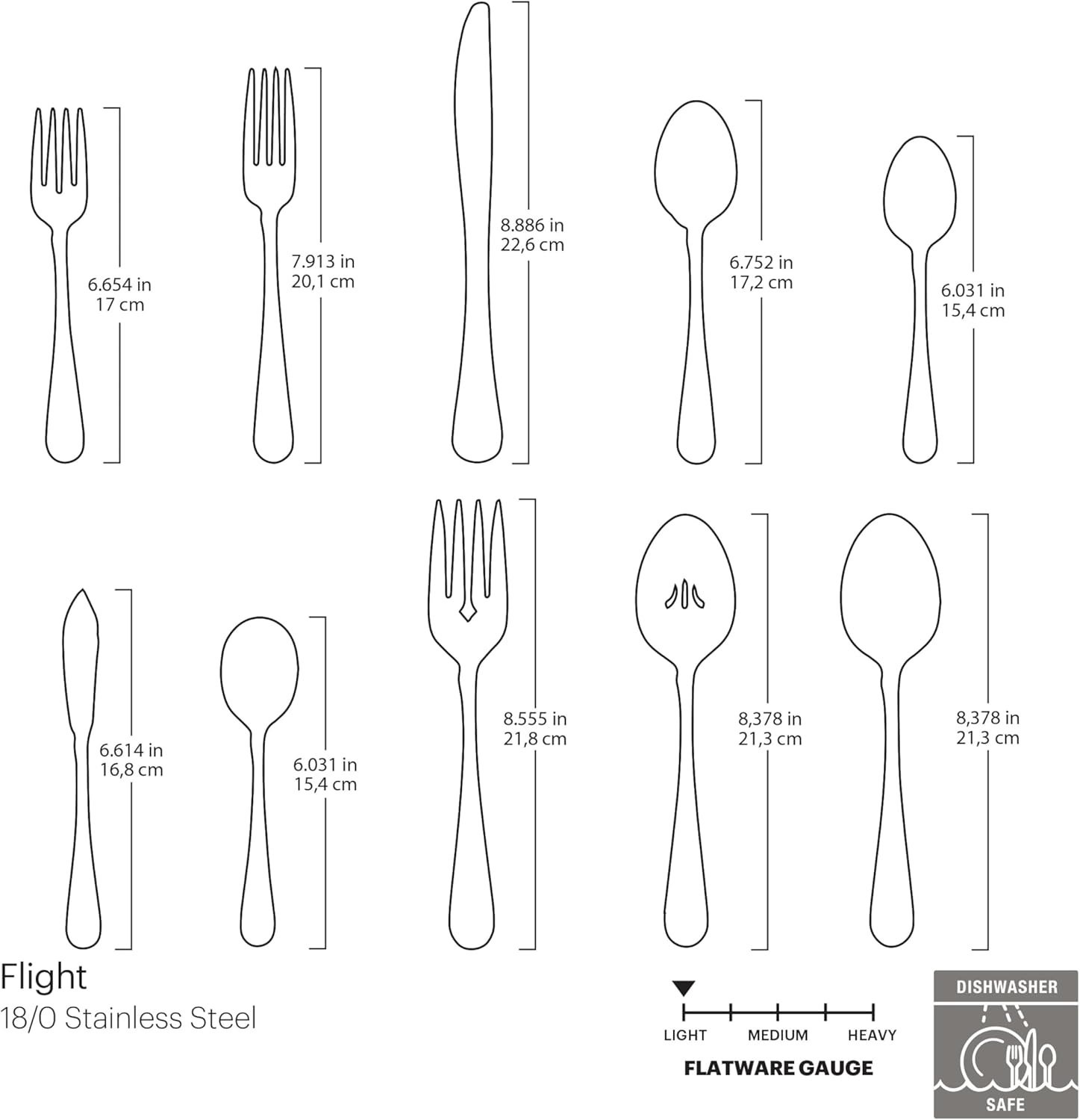 Oneida Silverware Set For 12, Flight 65-Piece Everyday Flatware Set with Serving Utensils, Service For 12, 18/0 Stainless Steel, Mirror Finish, Dishwasher Safe, Light Weight, Dining (Silver, 65 Piece)