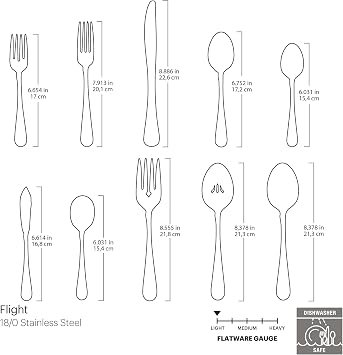 Oneida Silverware Set For 12, Flight 65-Piece Everyday Flatware Set with Serving Utensils, Service For 12, 18/0 Stainless Steel, Mirror Finish, Dishwasher Safe, Light Weight, Dining (Silver, 65 Piece)