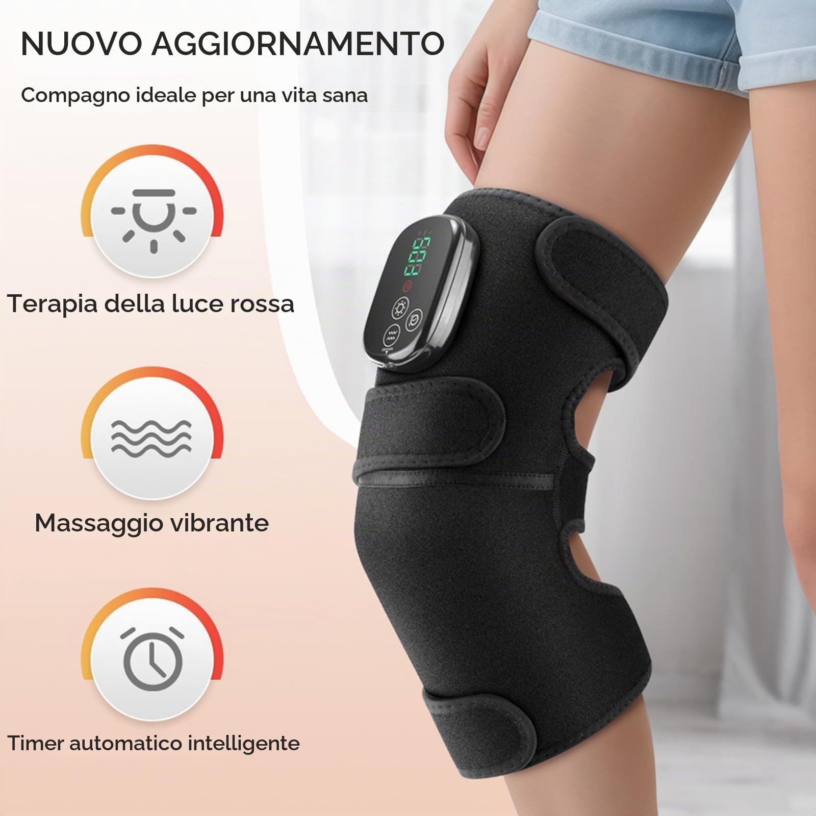 Massaggiatore al Ginocchio Con 4 Zone di Vibrazione, Controllo Wireless Ricaricabile per Ginocchio/Articolazione/Gomito/Spalla Sollievo Dalla Rigidità