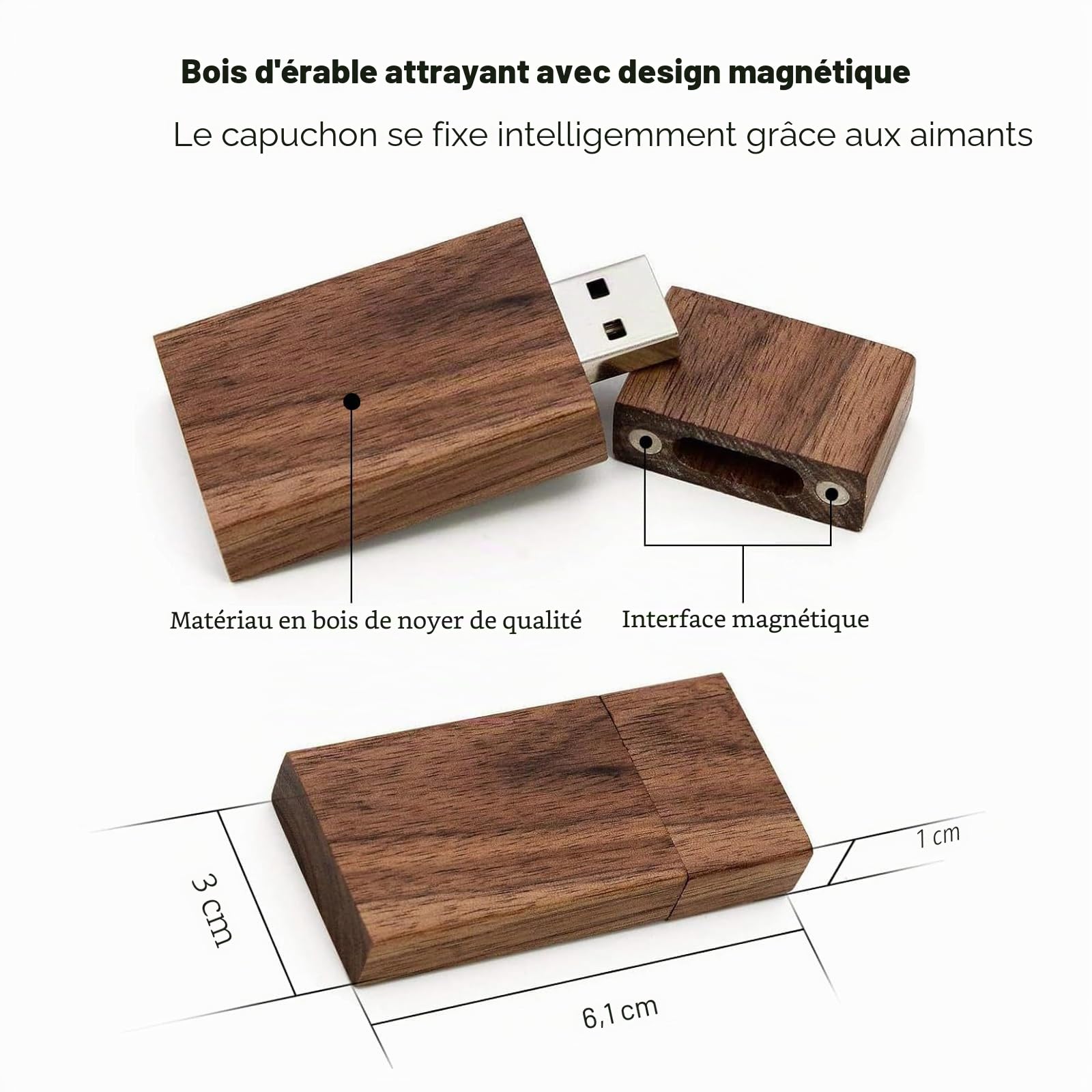 5 Clés USB 2.0/3.0 rectangulaires en bois de noyer 3.0/64GB Wood USB Disk-4