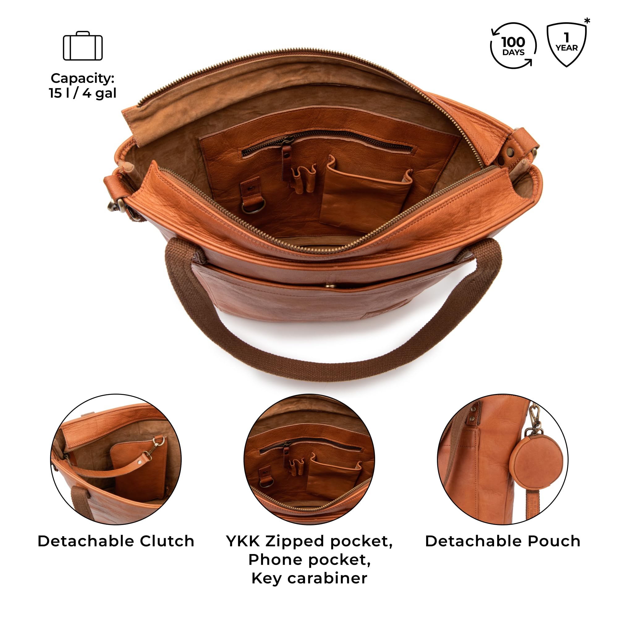 Berliner Bags Verona Bolso Tote Shopper Mujer Piel Auténtica Grande YKK