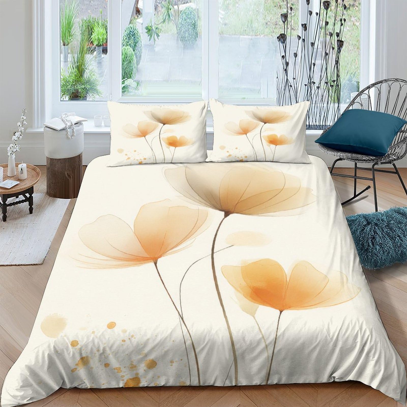 Ctjqhvkz Style-8 3D Printed Watercolor Flower Fitted Sheet Microfiber Soft Peach Blossom Mattress Cover Bedroom Decor Easy Care Single（135X200cm）