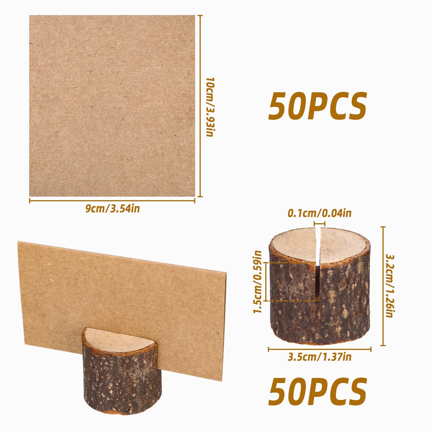 Bixury 50 Piezas Soporte Tarjetas Madera,Porta Tarjetas de Madera Soportes de Tarjetas de Tocón con 50 Tarjetas Para Bodas Tarjetas de Mesa Números para Fotos Nombres Tarjetas Bodas Fiesta (50)