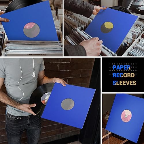 Miniatura 10 de Facmogu 20 fundas interiores de papel negro y plástico con forro de poliéster de 110 gsm, fundas de disco LP de 110 gsm, fundas de almacenamiento de