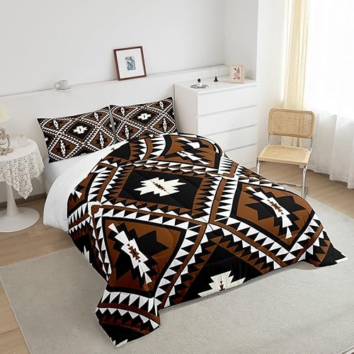 Miniatura 4 de Juego de edredón rústico occidental tamaño King para hombres, juego de ropa de cama azteca del suroeste, edredón bohemio, étnico, mexicano,