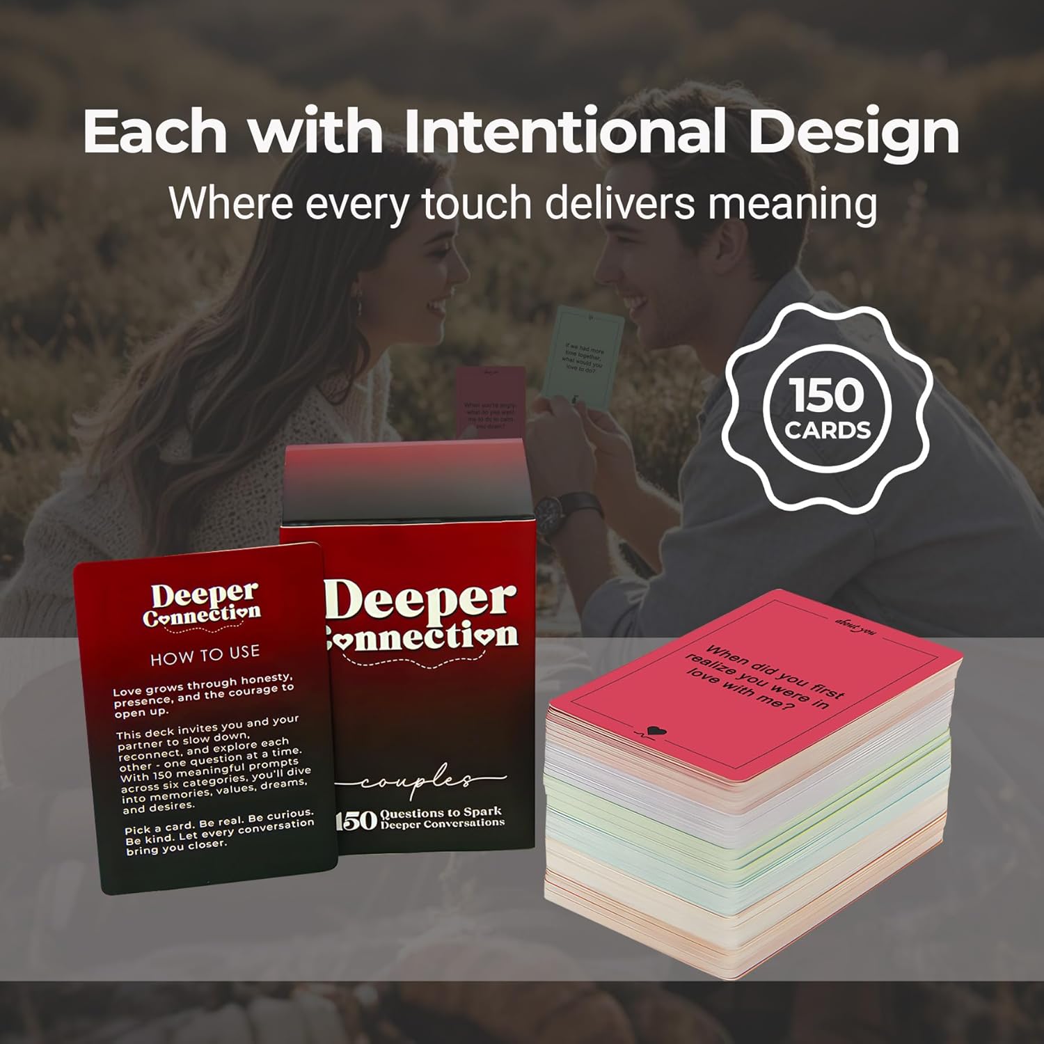 Deeper Connection, Couples Games with 150 Deep Questions to Build Intimate Connection & Trust, Relationship Couples Game for Date Nights, Wedding Gift for Couple