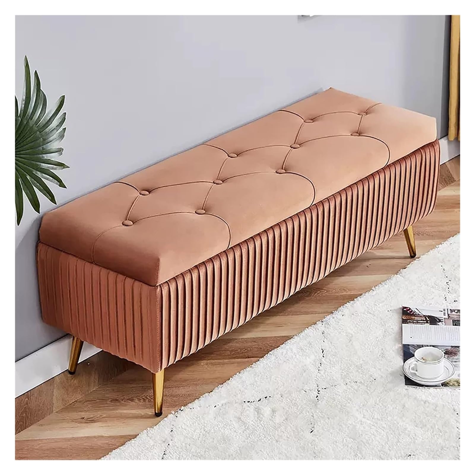 LMMIAOZ Luxurious Velvet Storage Bench with Gold Metal Legs Bedroom Ottoman for Living Room Entryway Stylish Foot Rest Furniture for Hallway Maroon 80x40x45cm