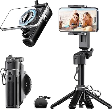 16.9" Tripod for Phone, Portable All in One Extendable Cell Phone Tripod Stand, Tall Travel Tripods for Recording Video Selfies Photo, with Wireless Remote Control for iPhoneSamsungAndroid