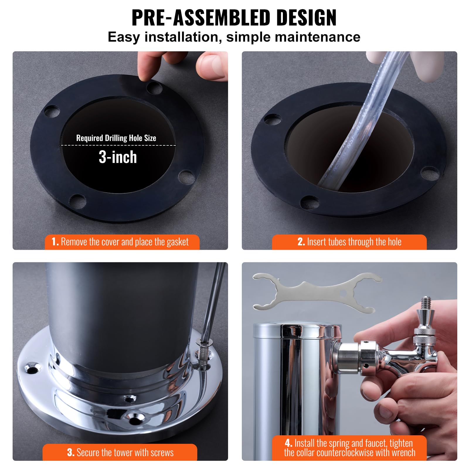 VEVOR Kit Colonne à Bière Pression à Double Robinet, Distributeur de Bière en Acier Inoxydable, Tireuse à Bière avec Tubes PRÉ-assemblés