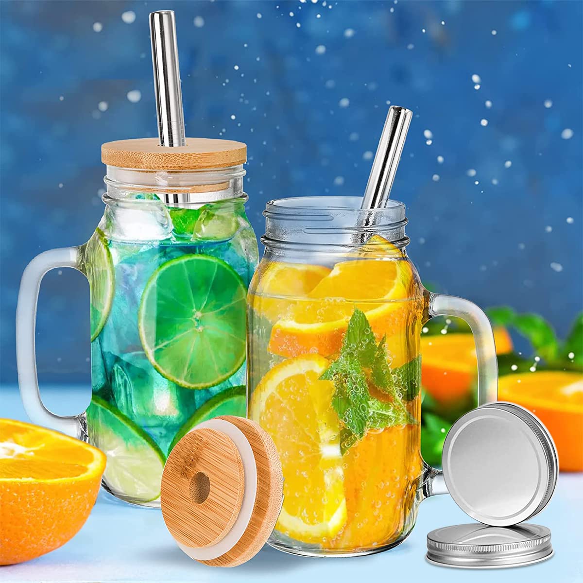 DECKALY Lot De 4 Verres à Boire De 710 Ml Avec Couvercles En Bambou Et Pailles, Bocaux Mason En Forme De Canette De Bière Pour La Maison, Les Voyages, Le Bureau, Pour