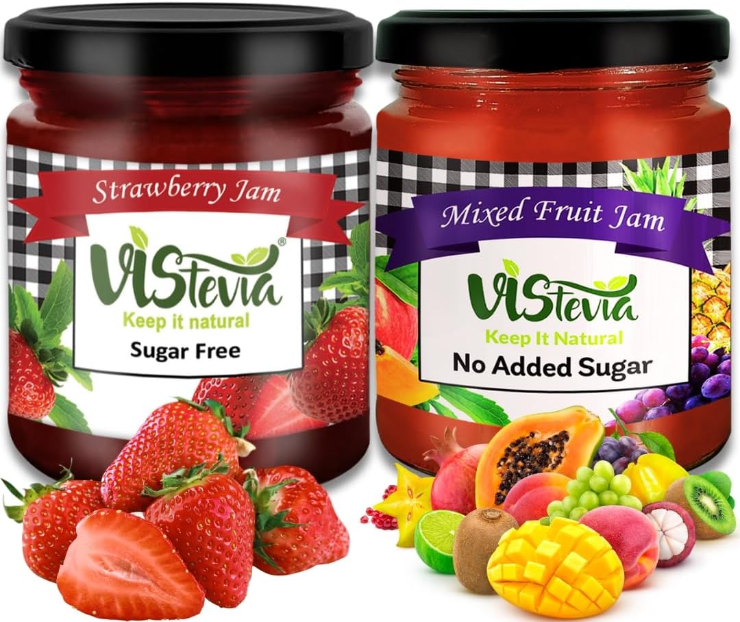 - Sugar Free Mixed Fruit Jam & Strawberry Jam, Diabetic and Keto Friendly - Sweetened Naturally with Stevia, More Than 60% Fruit Content - Tastes Delicious - Pack of 2 (220 * 2 GM)…