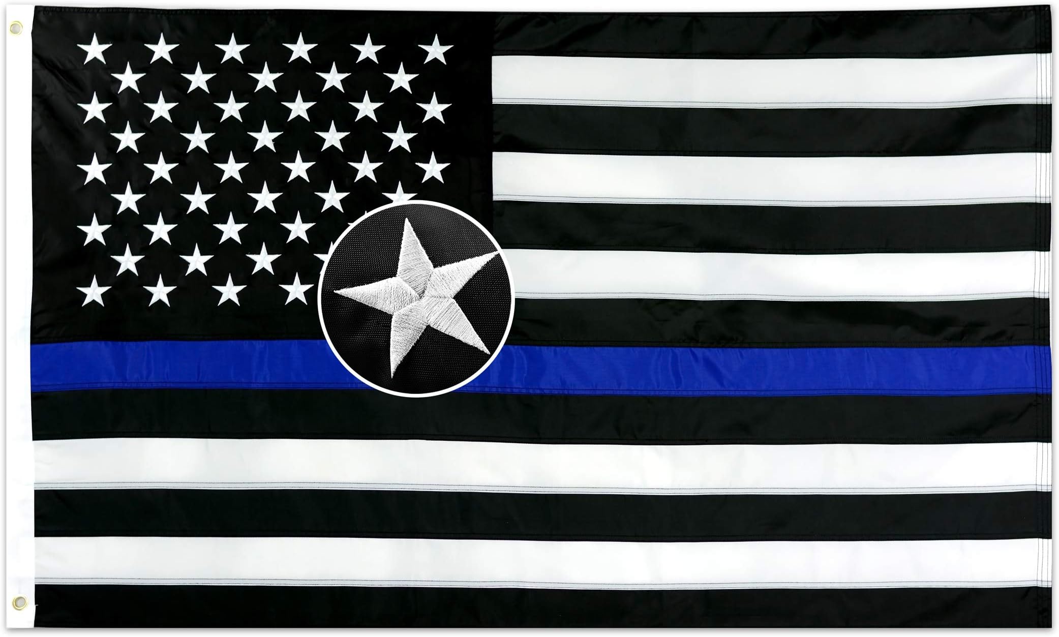 Thin Blue Line USA Flag 2x3 ft | Heavy Duty Embroidered Stars & Sewn Stripes | Brass Grommets | UV Protection | Black White Blue American Police Flag Honoring Law Enforcement Officers