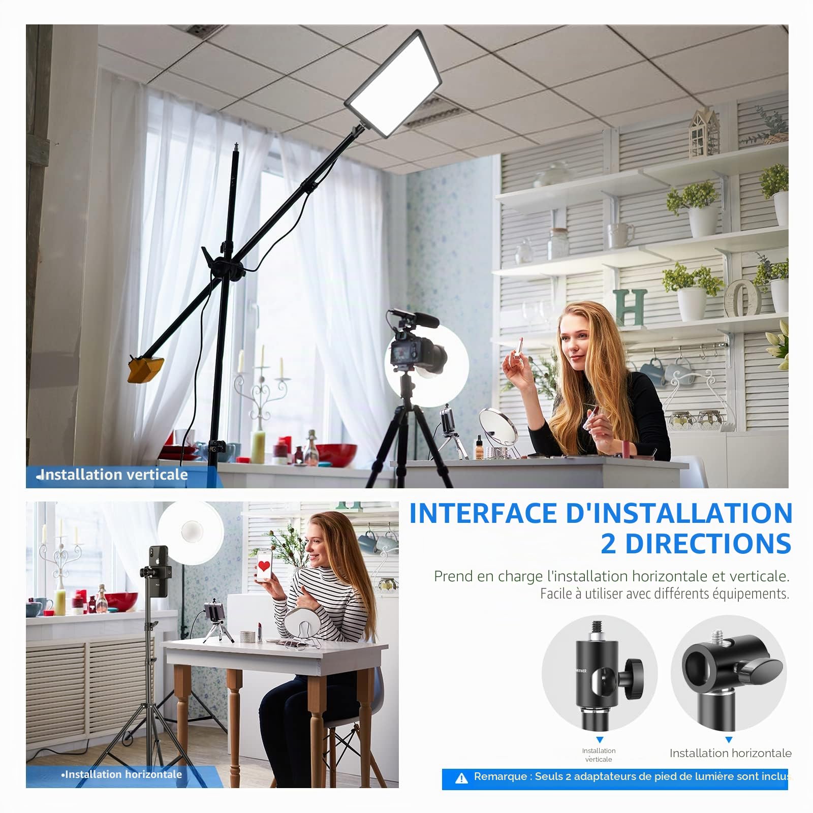 NEEWER 2 Packs Adaptateur Rapide Convertir avec Vis 1/4",Adaptateur de Pointe pour Support d'éclairage Multifonctionnel-Convient pour Le Support de Caméra, pour Studio Photo- ST12