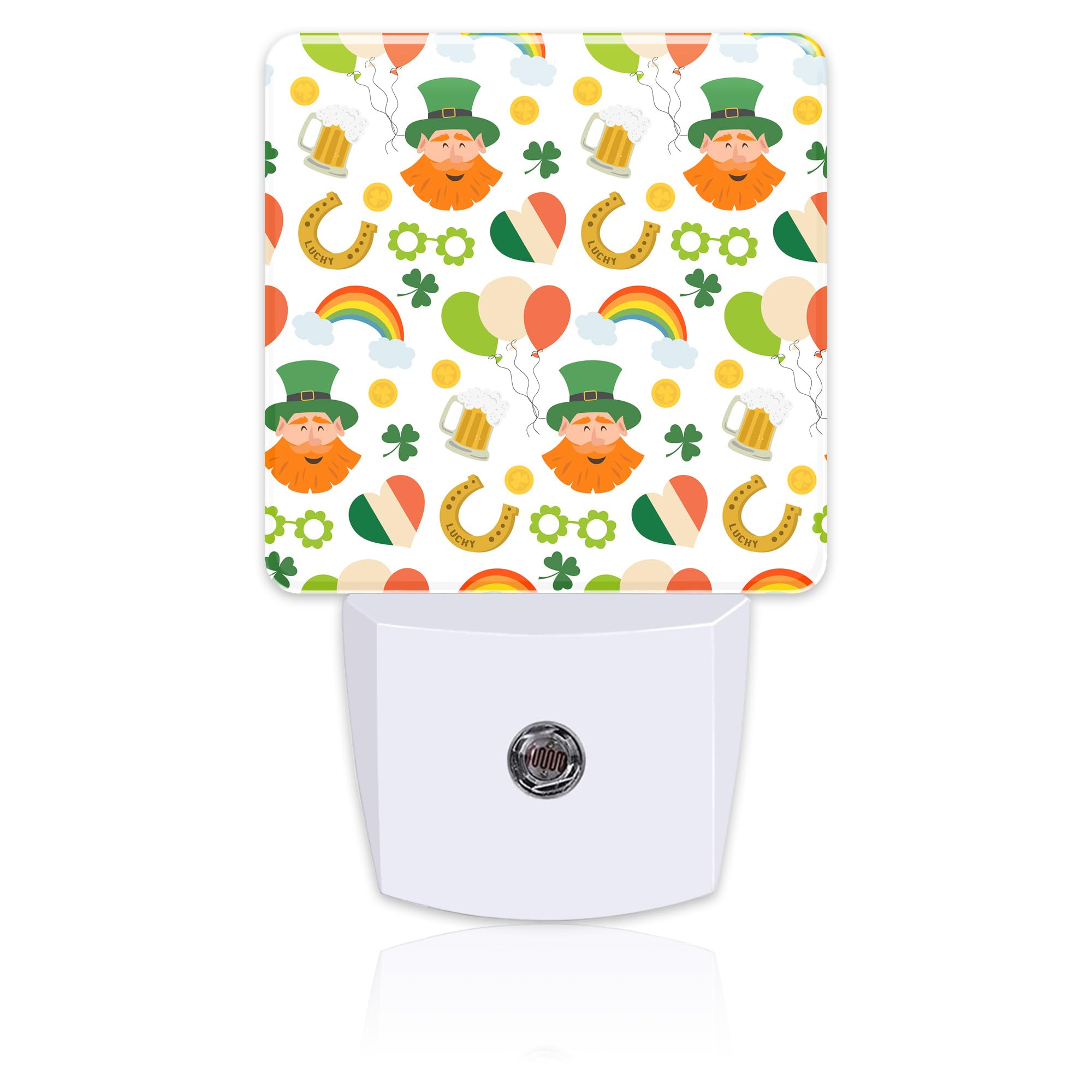 St. Patrick's Day Cute Pattern Night Light for Kids,Green Shamrock Leprechaun and Rainbow Night Light Plug in with Dusk to Dawn Sensor, 0.5w Energy Saving Sleep Friendly Nightlight for Kitchen Bedroom