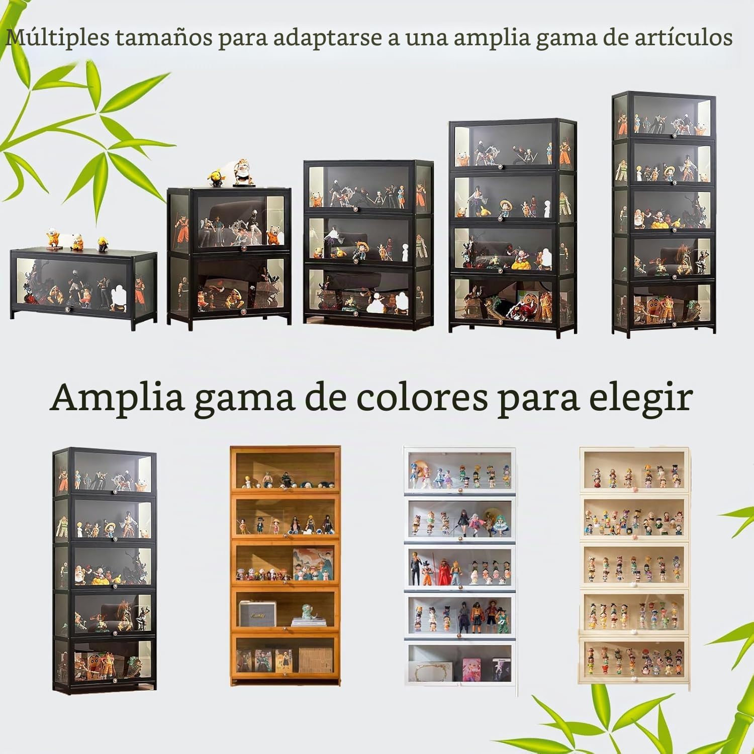 5 Capas Vitrina Expositora para Colecciones, vitrinas de Cristal, libreria con Puertas, vitrinas expositoras Marco Bambu, estanteria Figuras Coleccion(172x80x33cm Black)