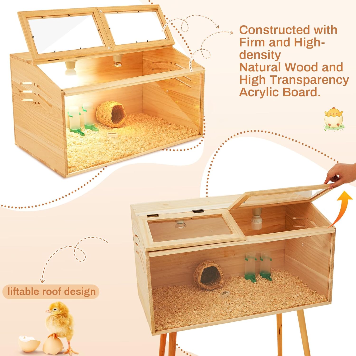 CroBlissful 24 x 16 x 16 in Brooder Kit Box for Chicken Quails Indoor Outdoor with Leg Stand Sliding Door, Bulb Set and Feeder, Baby Chicken Coops for Ducks, Hamsters, Lizards, Mice, Rat(Wooden)