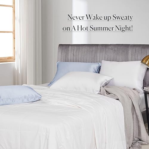 Miniatura 3 de Mommesilk Edredón de seda 100 % natural de seda larga, fresco para verano, lavable a máquina, blanco, tamaño individual de 67 x 87 pulgadas
