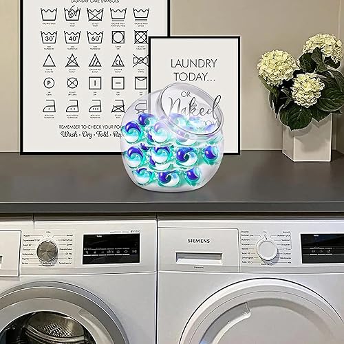 Miniatura 3 de ELLDOO Tarro de almacenamiento de plástico transparente inclinado con tapa, contenedor de cápsulas de lavandería de boca ancha de 80 onzas, soporte