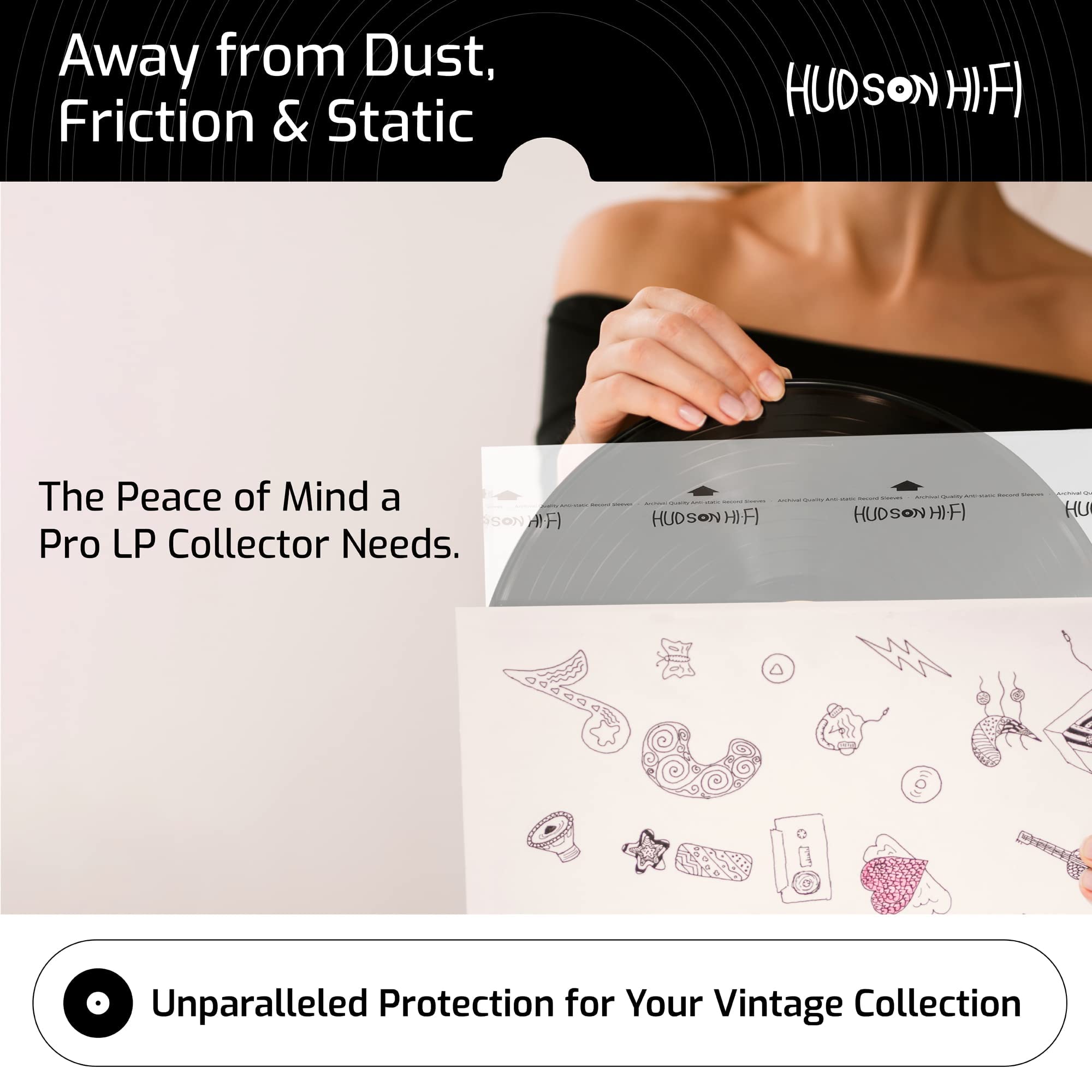 Hudson Hi-Fi Anti-Static Vinyl Record Inner Sleeves - Protective Vinyl Record Inner Sleeve 500 Pack - Protect Your LP Albums from Scratches, Dust & Dirt - Acid-Free Rice Paper Interior Disc Covers