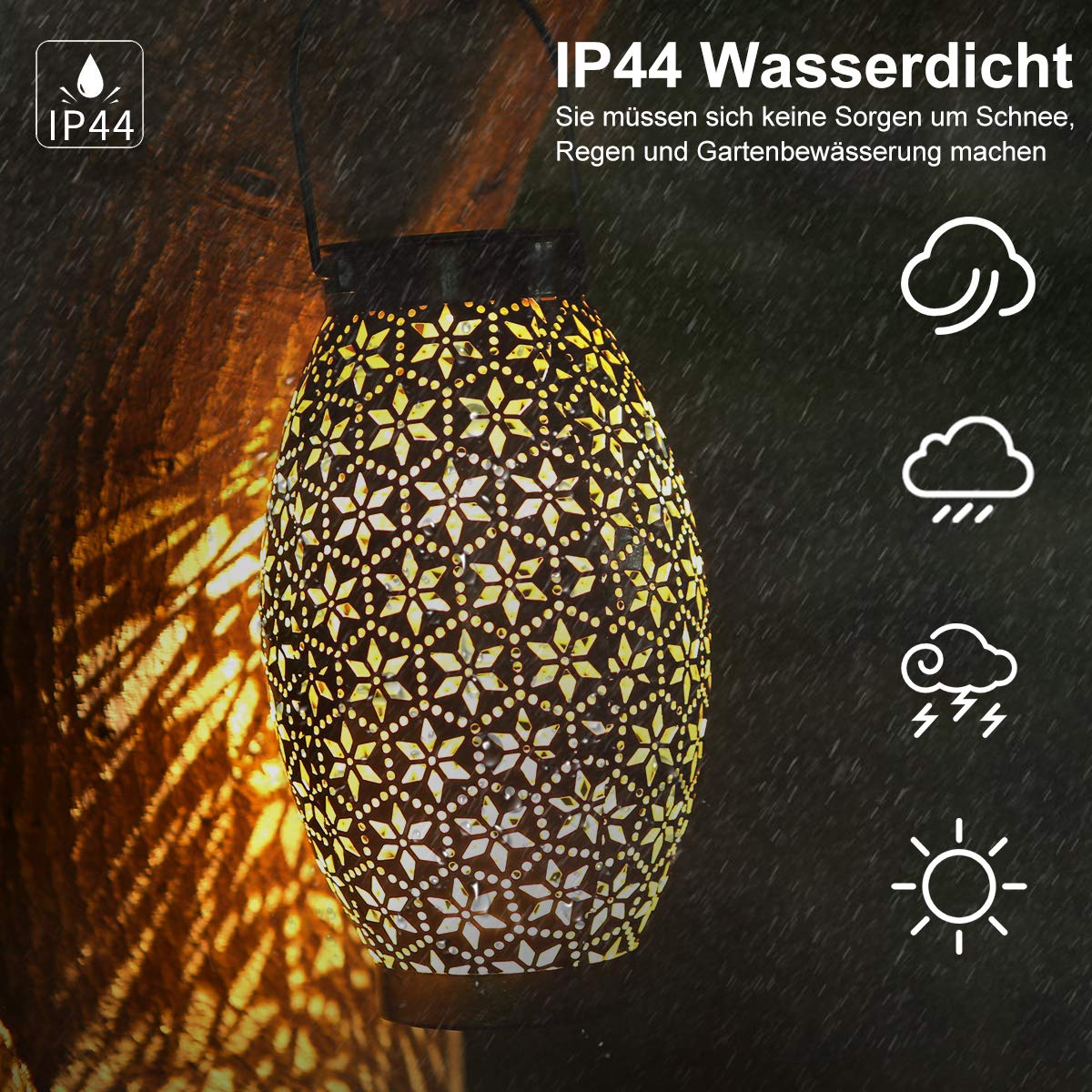 Görvitor Solarlaterne für Außen 4 Stück, LED Solar Laterne für Draußen Hängend IP65 Wasserdicht Metall, Orientalische Gartenleuchten Solar Warmweiß für Balkon Veranda Tisch Gartendeko Weihnachten