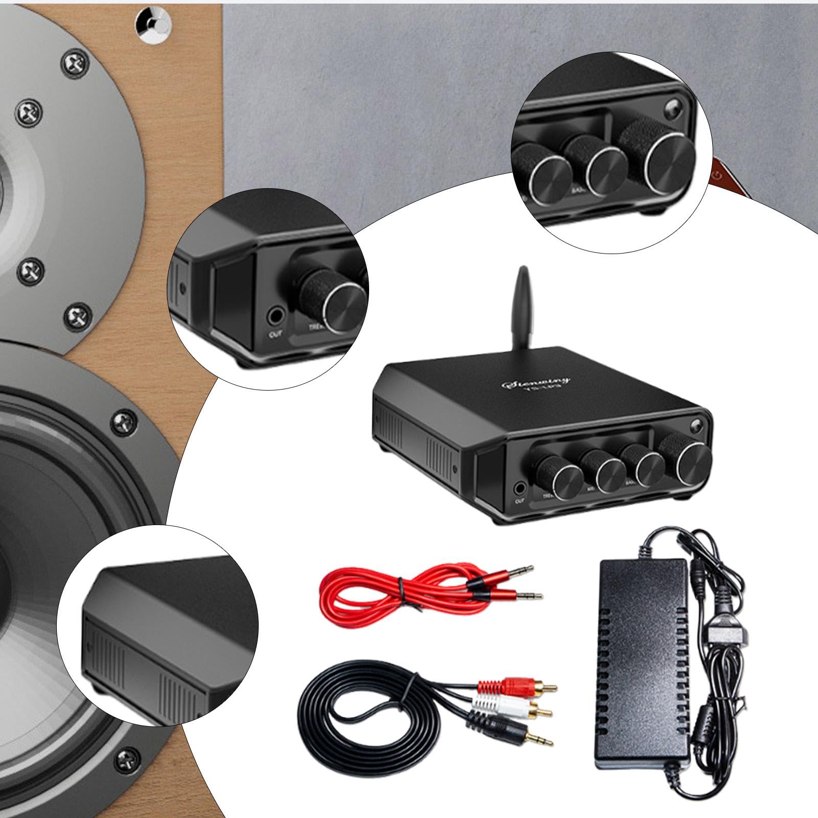 Amplificatore di Potenza, Amplificatore Stereo, Ingresso USB AUX, Audio ad Alta fedeltà di Classe D a Due canali per Home Theater