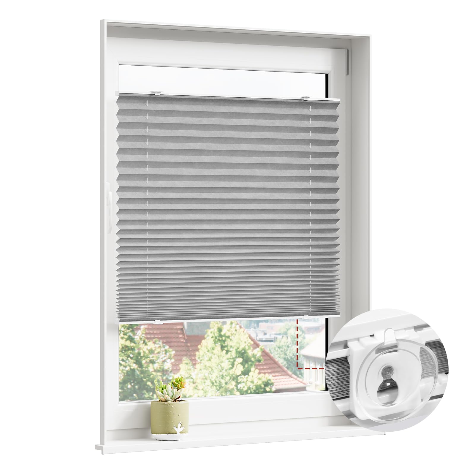 WOLTU Plissee ohne Bohren mit Saugnäpfen, Sichtschutz und Sonnenschutz, Faltrollo lichtdurchlässig, für Fenster & Tür