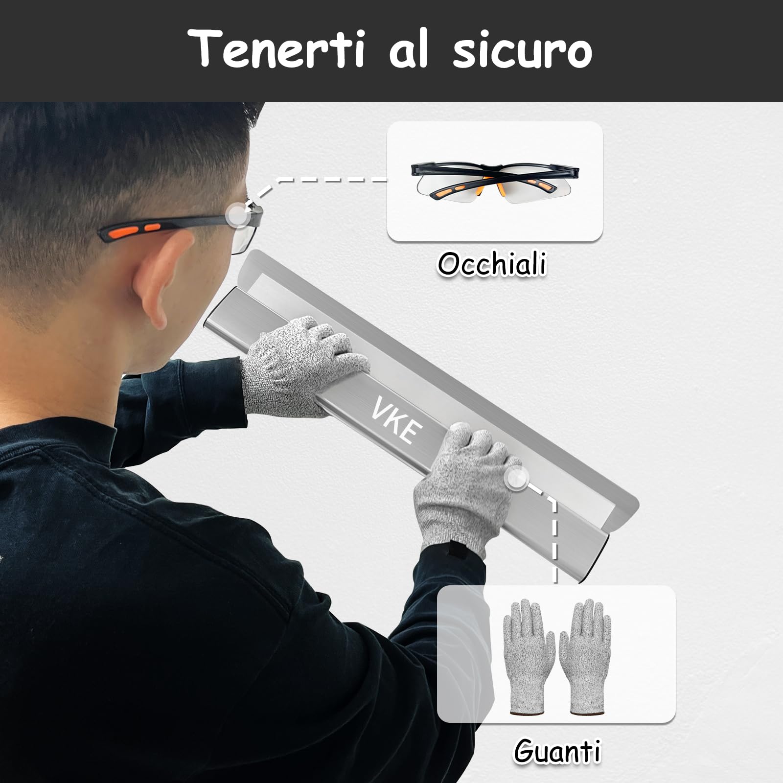 VKE Kit Spatole per Stucco Muro Spatola e Raschietto per Stucco per Spatola Stucco (30+50+80 CM) con impugnatura ergonomica, asta telescopica per intonacare pareti e soffitti (1-2.1m)