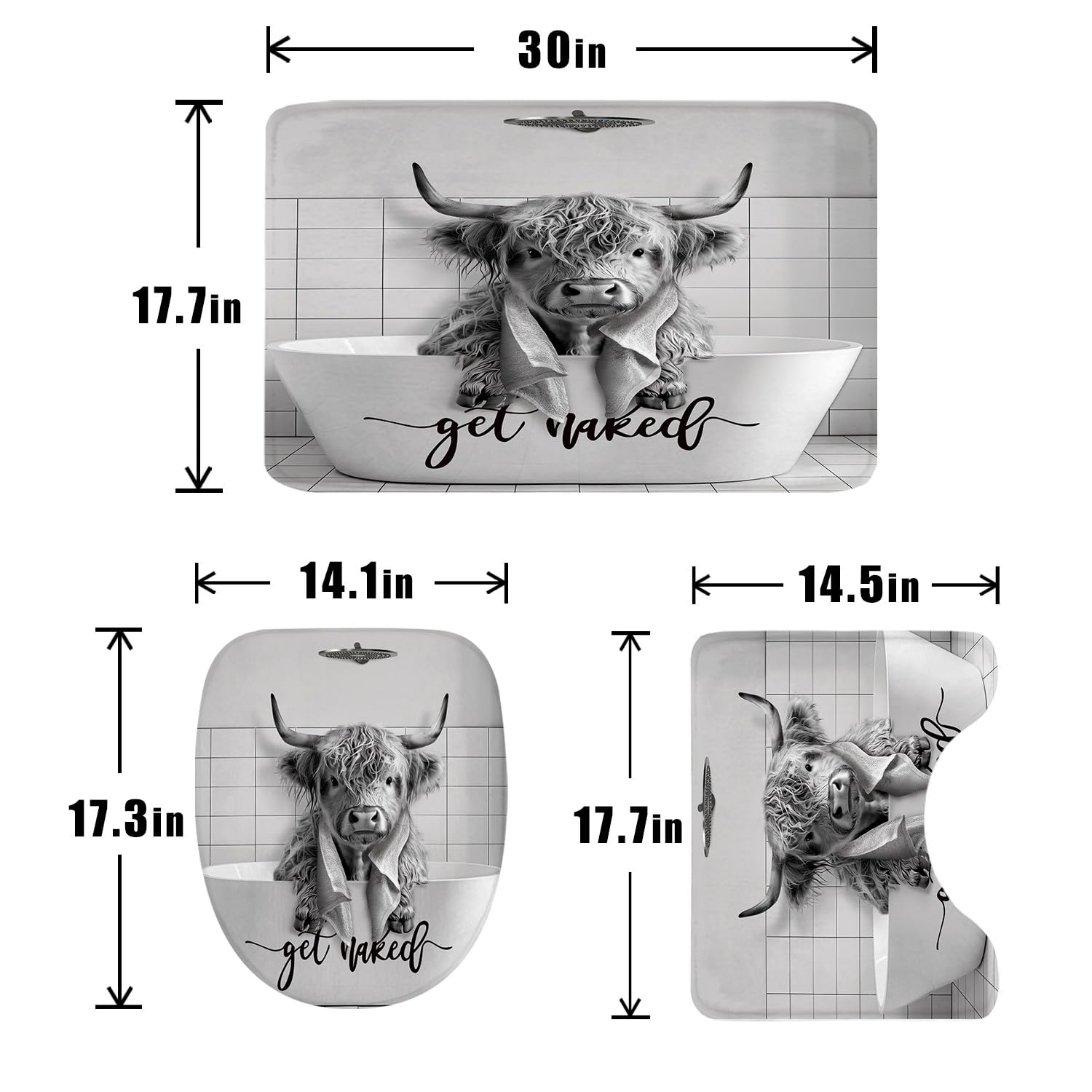 Funny Highland Cow Shower Curtain Set - Western Bathroom Decor -4