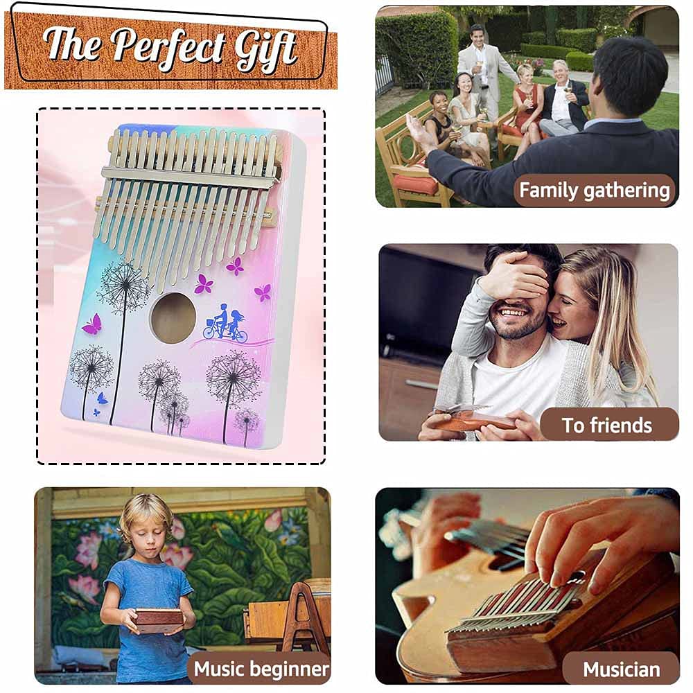 Kalimba 17 clés Instrument de Musique, Portable Pouce Piano Africain Marimba Kalimba Cadeau Kit avec Accordeur pour Enfants Débutant Amateurs de Musique - Imprimé animalier (chat blanc)
