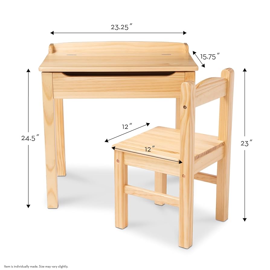 Melissa & Doug Wooden Child's Lift Top Desk & Chair Set - Ages 3