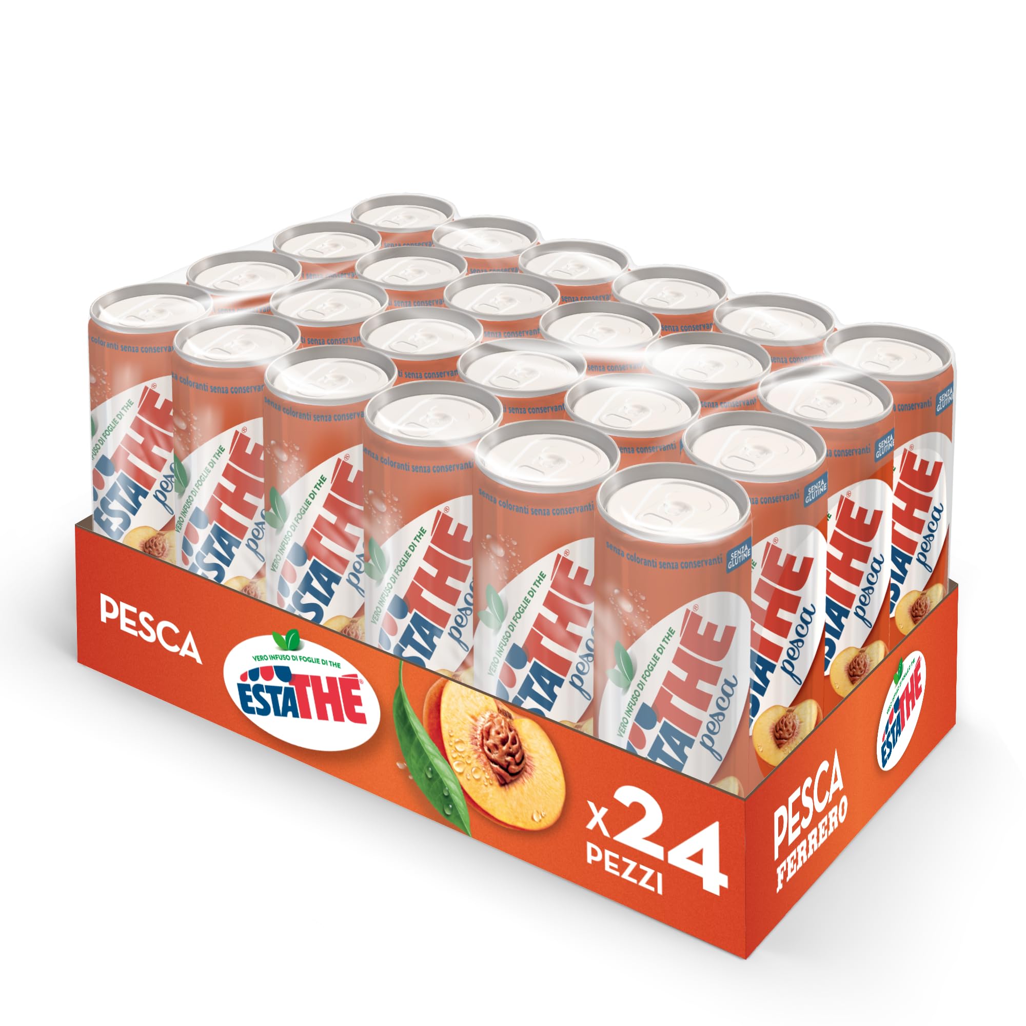 Estathé Pesca - The Freddo con Vero Infuso di Foglie di The e Succo di Pesca, Bevanda Analcolica Senza Glutine, 24 Lattine da 330 ml