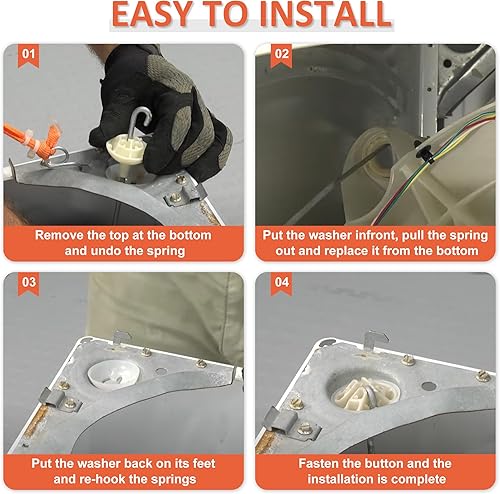 Miniatura 8 de W10780048 - Kit de varilla de suspensión para lavadora (4 piezas) con resortes de suspensión W10400895 (4 piezas) compatible con lavadora Whirlpool