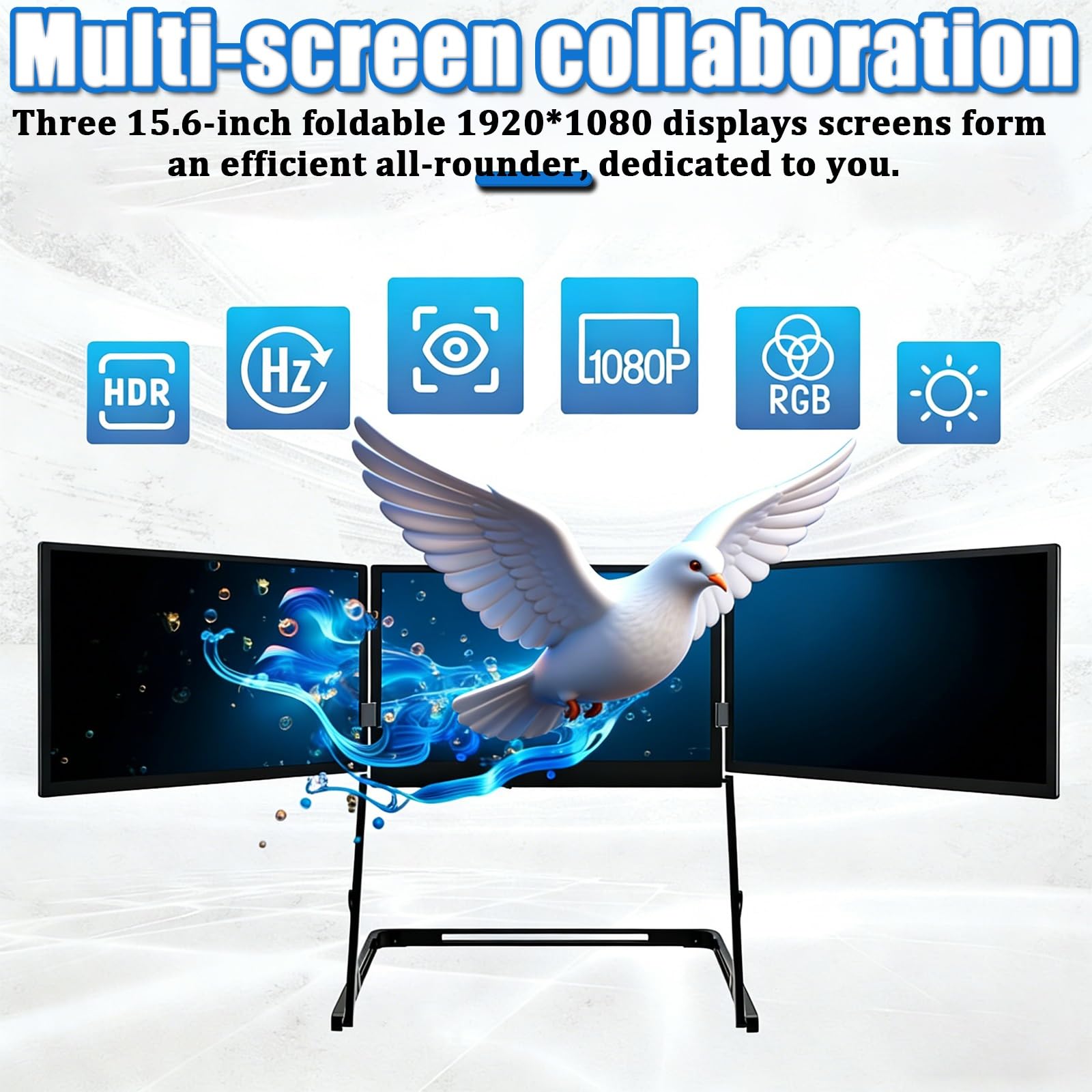 Stołowe Potrójne Rozszerzenie Ekranu 15,6 Cala, Wyświetlacz Ips 1080p, Wbudowane Głośniki, Regulowana Wysokość, Złącza Type-C Hdmi Usb Do Wielokrotnych Ekranów
