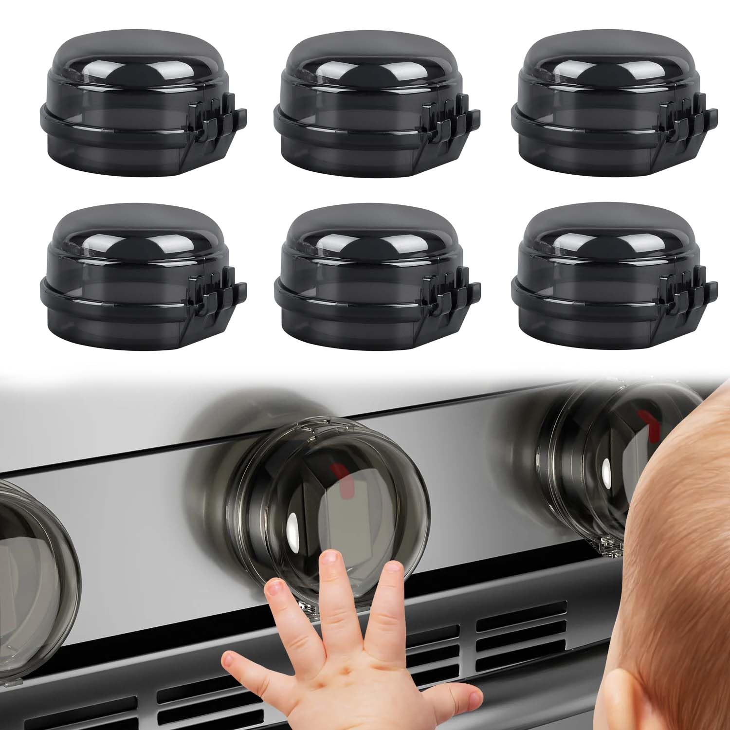 gas stove knob safety covers: 6pcs small child proof stove covers diameter 0.14 inches, non-universal baby proof oven knobs locks for only height under 1.65" black
