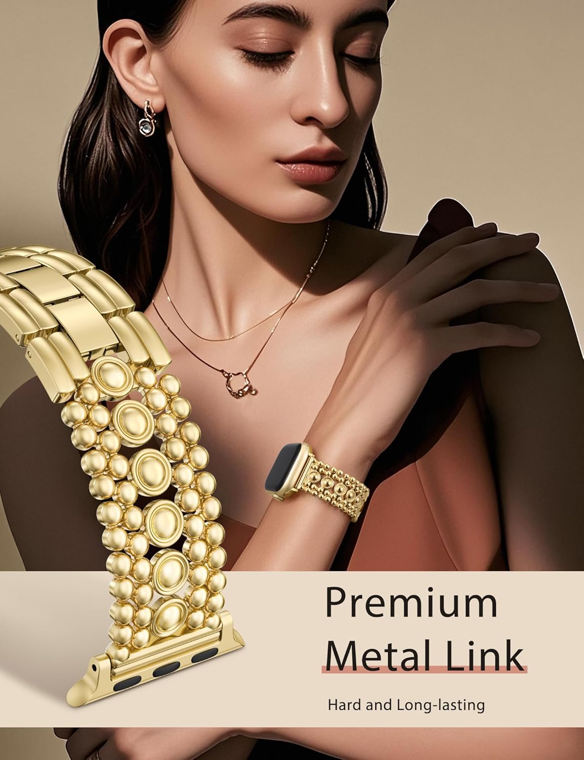 Minyee Compatible with Apple Watch Band 42/46/38/40/41/44/45/49mm Women, Dressy Pretty Stainless Steel Metal Strap Fancy Studded Designer Link Bracelet for iWatch Series 11 10 9 8 7 6 5 4 SE/Ultra 3 - Image 4