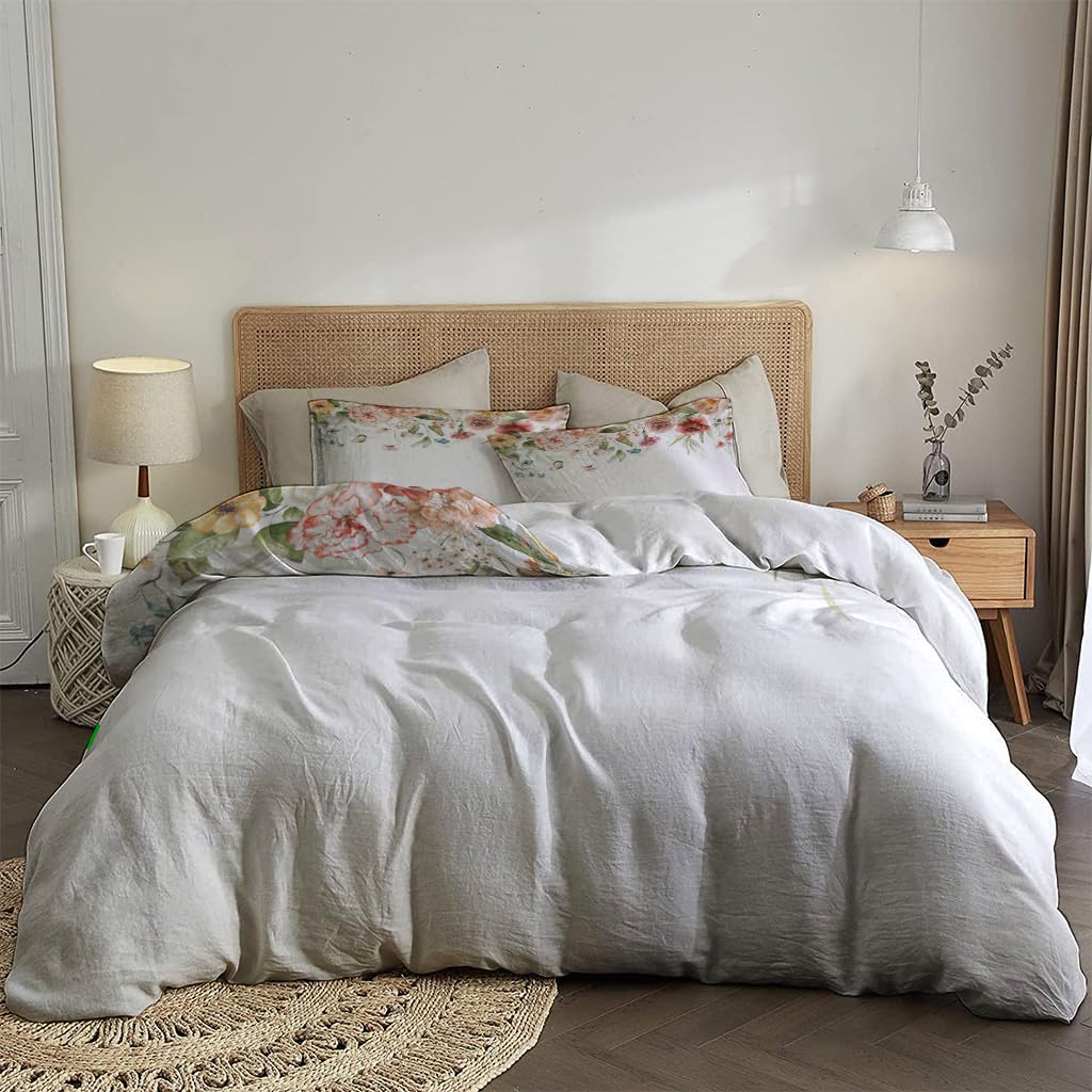 NIBAINLO 布団カバー水彩画の花柄カラフルな花のテーマ 肌に優しい ピーチスキン加工 掛け布団カバー 和式 洋式 あったか 布団カバーセット リバーシブル ホームステイ ホテル 家庭兼用