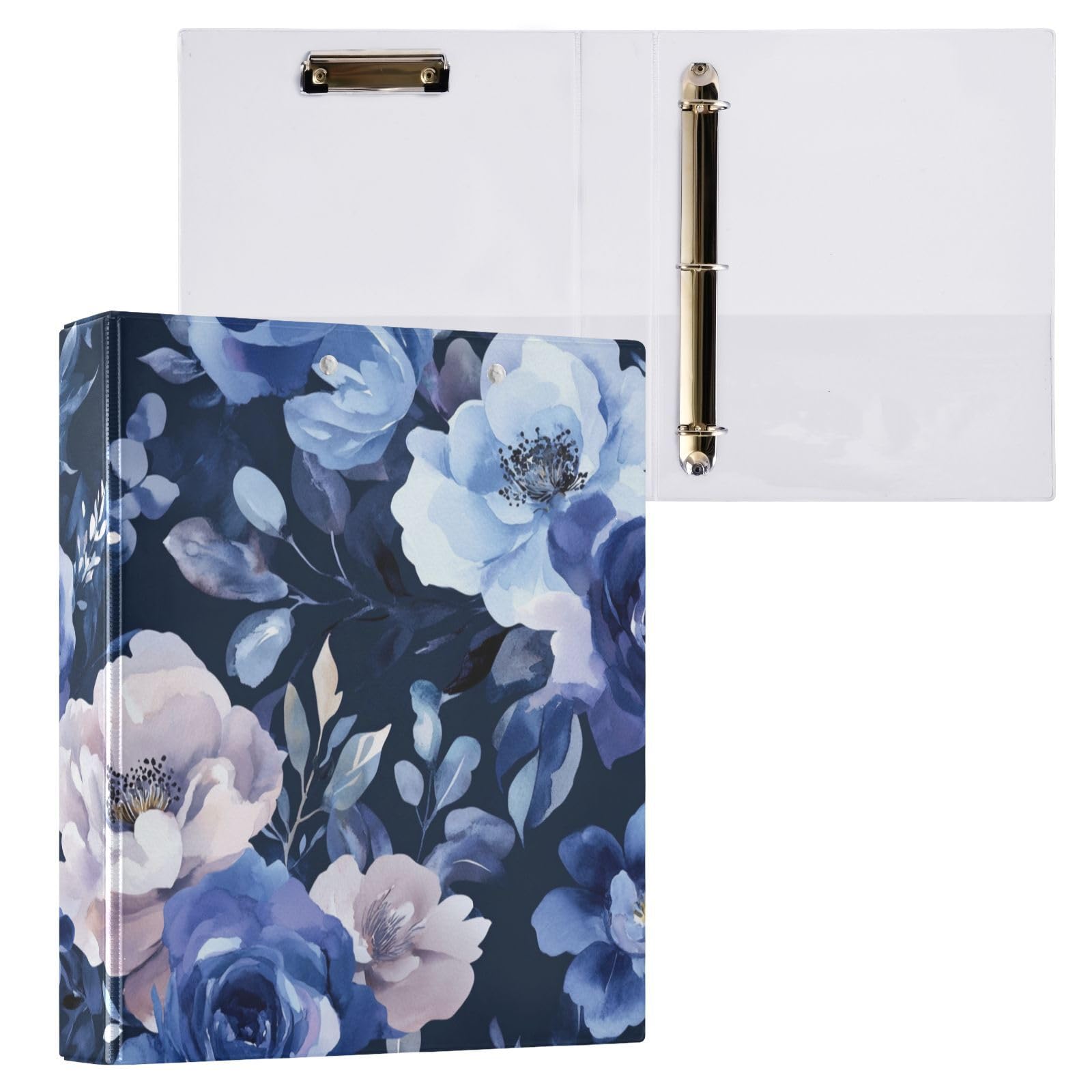 3,5 cm große Ordner mit Blumenmuster, Marineblau