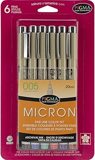 Sakura NOM328088 Pigma Micron Pen Set #005 0.2mm, 6 Per Pack, Black, Red, Blue, Green, Brown, Purple
