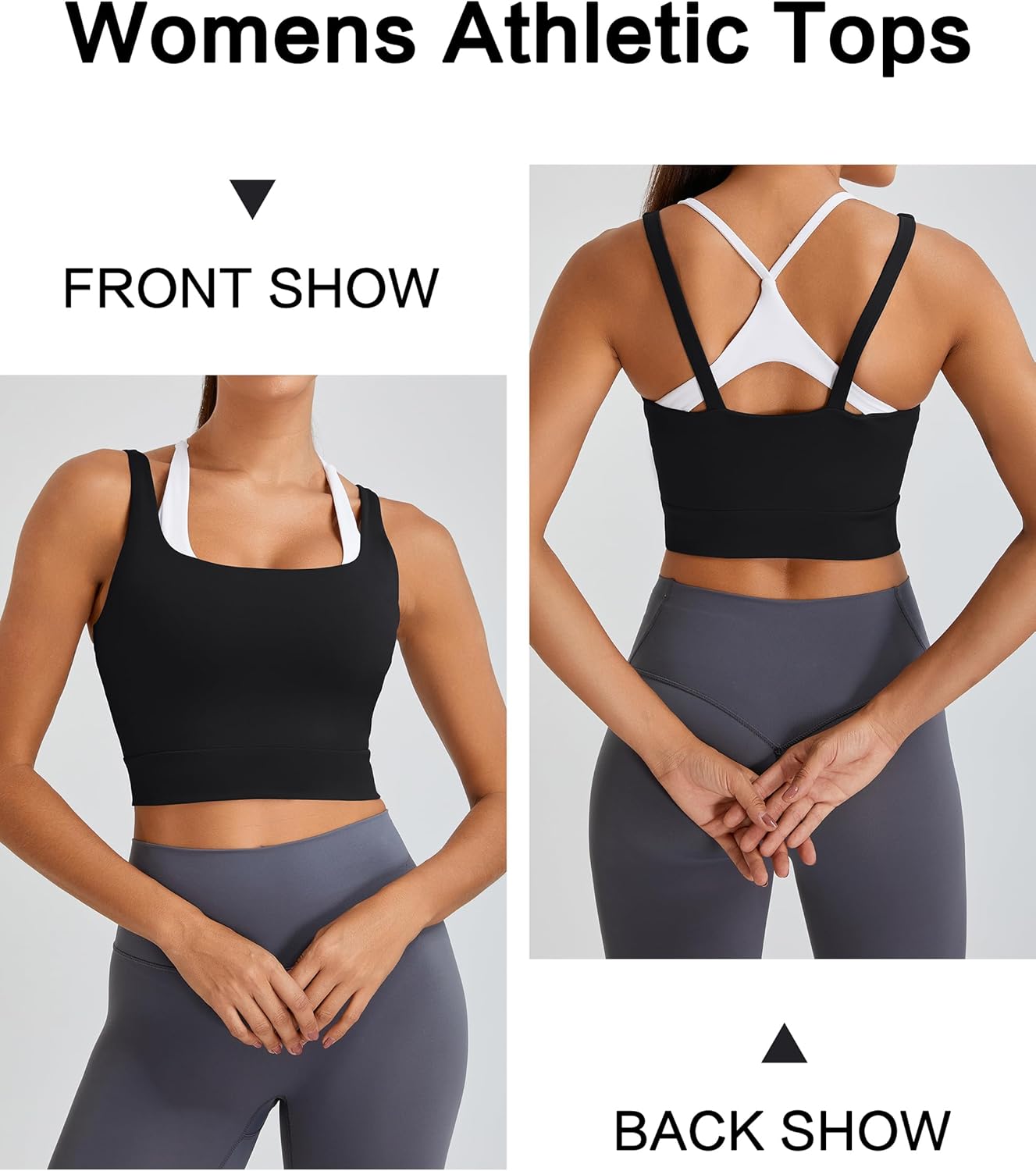 BMJL Womens Built in Bra Tank Tops Black Workout Scoop Neck Racerback Cropped Tops Camisole with Padded - Image 2