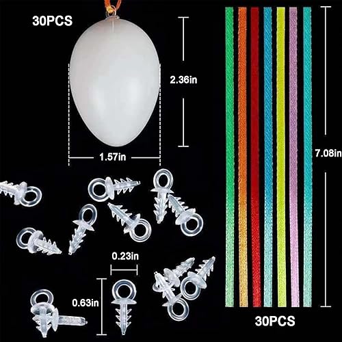 Miniatura 5 de Huevos de Pascua, 30 unidades, huevos falsos de plástico blanco, huevos falsos para manualidades, colgantes, cazas de plástico, rellenos de cestas,