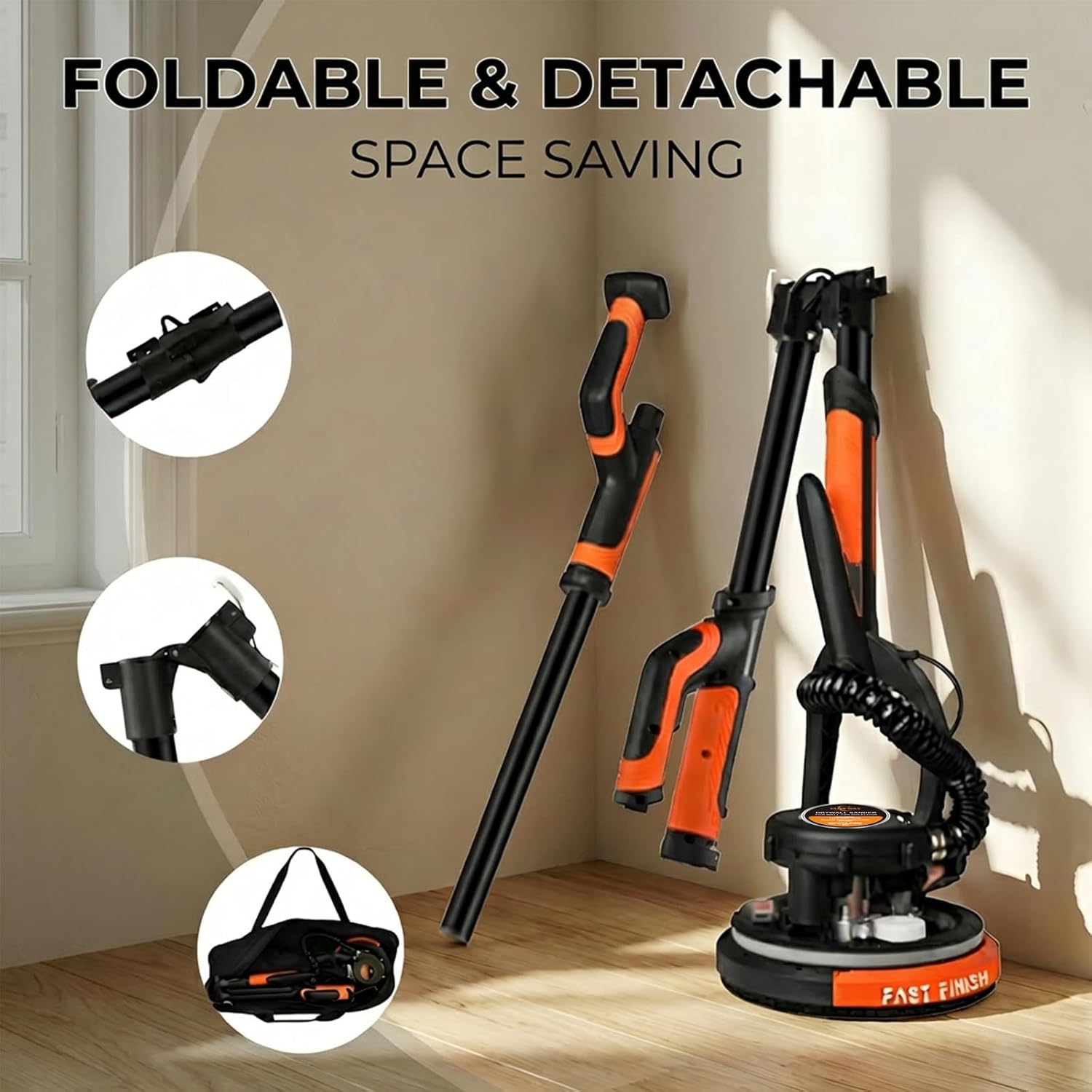 Electric Drywall Sander with Vacuum Dust Collection, 780W Powerful 7-Speed Popcorn Ceiling Removal Tool with LED Light for Dust-Free Sanding on Walls, Ceilings, Floors