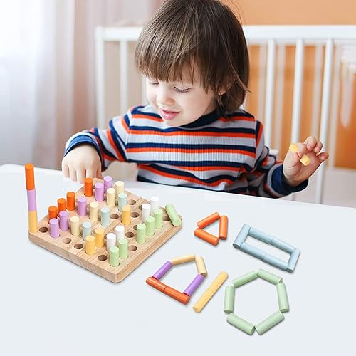Miniatura 6 de Tablero de clavijas de madera para niños pequeños, juguetes educativos Montessori, clasificador y juguetes apilables para niños y niñas, juguetes de