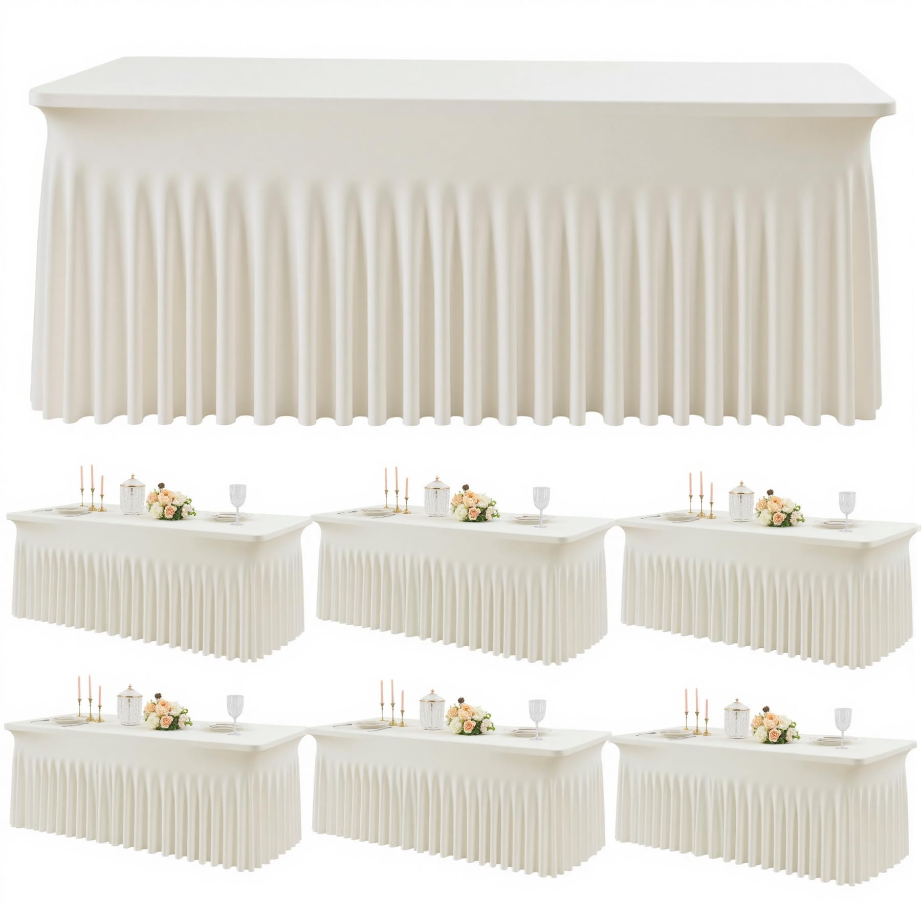 Photo 1 of Spandex Tablecloth 6FT Rectangle Table Cover 6 Pack Ivory Wrinkle-Free