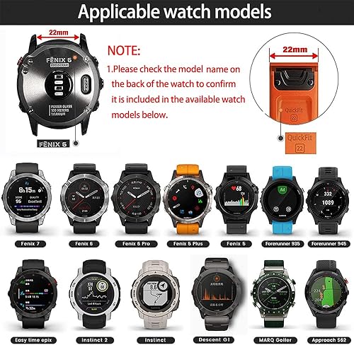 Miniatura 7 de Correa de reloj de nailon de secado rápido compatible con Fenix 6Fenix 5Fenix 7EPIX 2, 0.866 pulgadas (0.866 in), correa deportiva de ajuste rápido