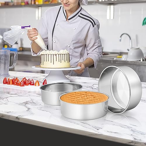 Miniatura 3 de TeamFar Molde redondo para tartas, 8 x 3 pulgadas, capa de acero inoxidable para bodas, cumpleaños, apto para ollas, horno, olla a presión,