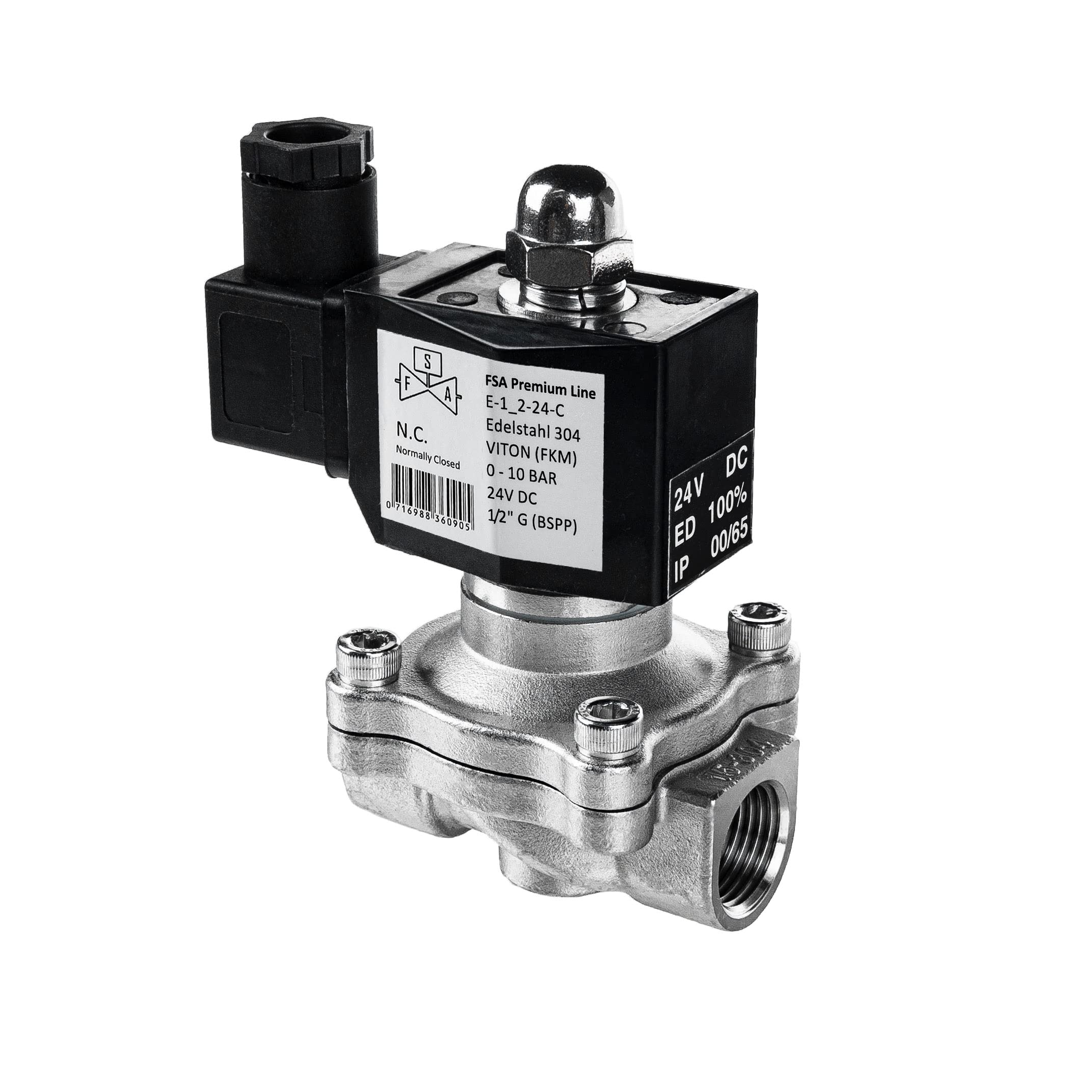 Électrovanne fermée sans courant FSA 1/2 en inox 304 anti-fuite 24V DC Viton