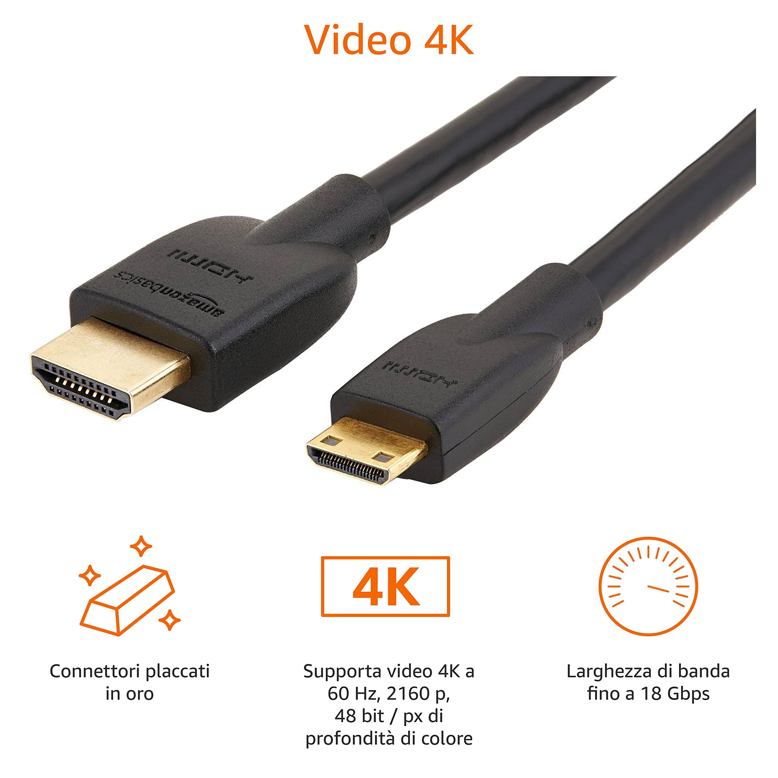 Amazon Basics Câble mini HDMI (source) vers HDMI (écran) haute vitesse, 1.8 m, noir